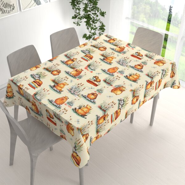 Biante Detský bavlnený obdĺžnikový obrus Sandra SA-710 Kapybary na krémovom 50x100 cm