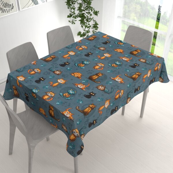 Biante Detský bavlnený obdĺžnikový obrus Sandra SA-705 Mačacia partia na tmavo sivomodrom 50x100 cm