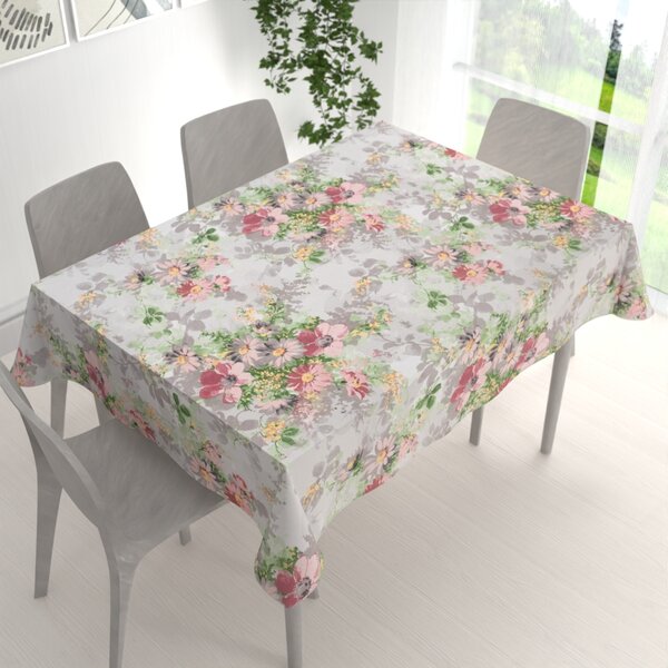 Biante Bavlnený obdĺžnikový obrus Sandra SA-704 Maľované ružovo-červené kvety na sivom 50x100 cm