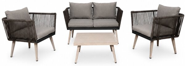 Furnigo Ratanový set Granada - antracit/sivé podušky