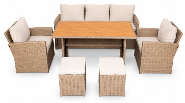Furnigo Ratanový set Sevilla - béžový/béžové podušky