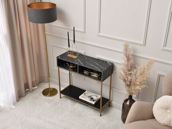 NovýNábytok.sk Konzolový stolík Frey (čierna + zlatá). Akcia -20%. Vlastná spoľahlivá doprava až k Vám domov. 1110804