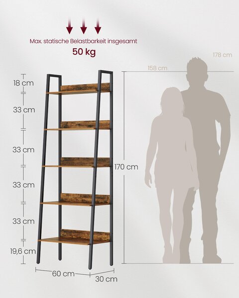 REGÁL, hnedá, čierna, uhlíková oceľ, 60/170/30 cm Boxxx - Online Only drobný nábytok, Online Only
