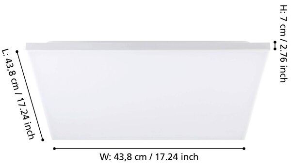 STROPNÉ SVIETIDLO, 43,7/43,7/6,2 cm Eglo - Online Only bytové doplnky, Online Only