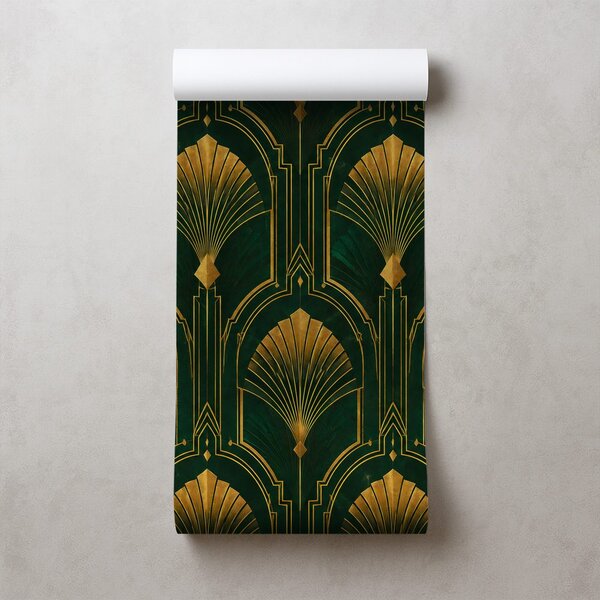 Fototapeta zlaté art deco vejáriky na zelenej