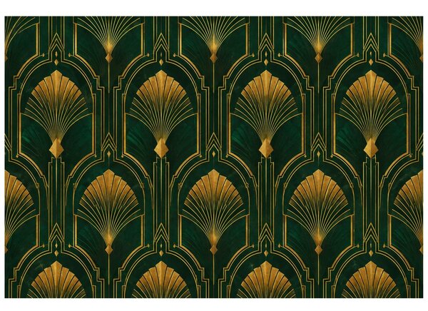 Fototapeta zlaté art deco vejáriky na zelenej