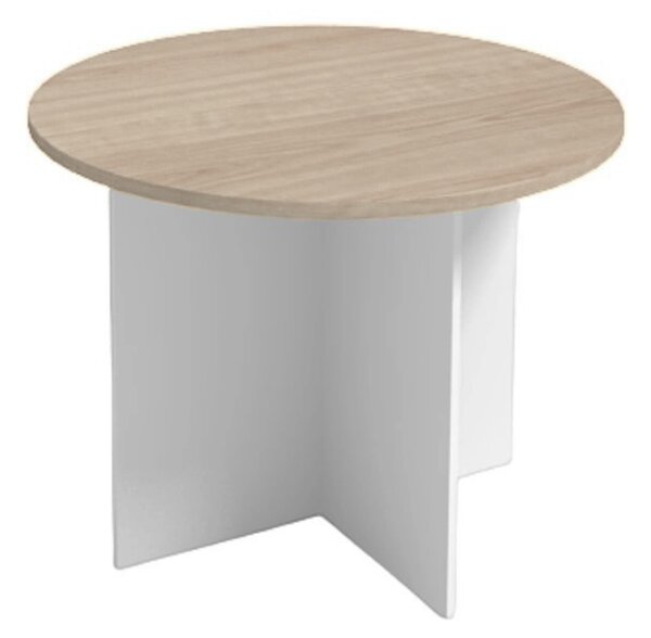 Rokovací stôl s guľatou doskou PRIMO WHITE, priemer 100 cm, biela/dub prírodný