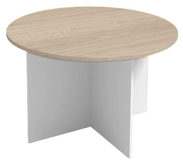 Rokovací stôl s guľatou doskou PRIMO WHITE, priemer 120 cm, biela/dub prírodný