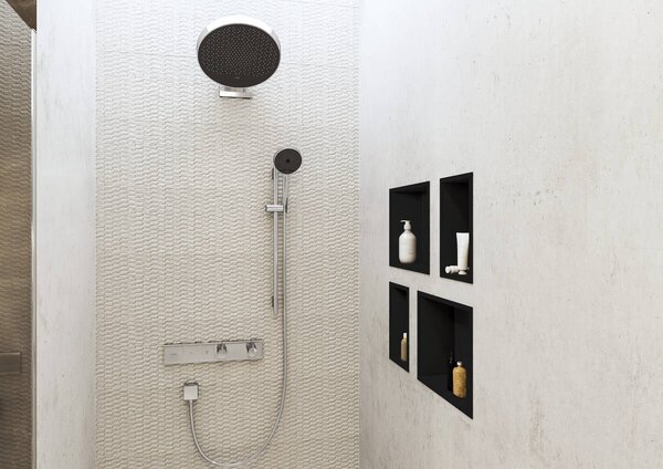 Hansgrohe XtraStoris Individual - Výklenok do steny matný čierny, s designovým rámom 300x300x100mm, kartáčovaný čierny chróm 56098340