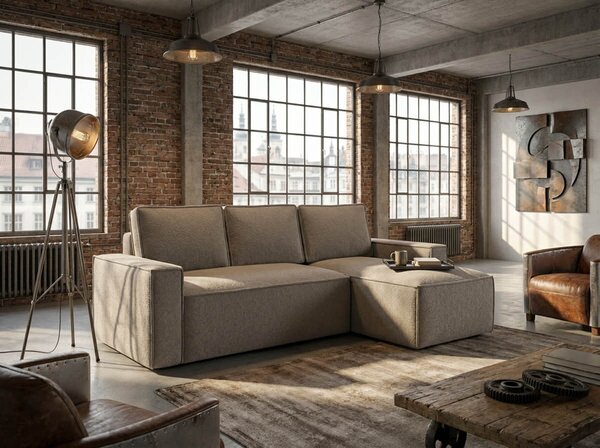 Rozkladacia obojstranná sedacia súprava do L SMART BOUCLE 232x143 cm, sivobéžová