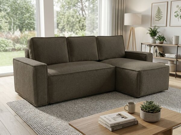 Rozkladacia obojstranná sedacia súprava do L SMART BOUCLE 232x143 cm, sivo-hnedá