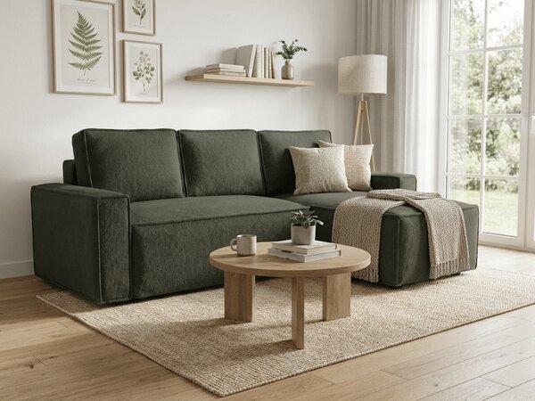 Rozkladacia obojstranná sedacia súprava do L SMART BOUCLE 232x143 cm, tmavozelená