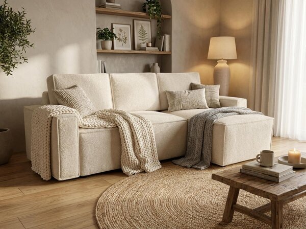 Rozkladacia obojstranná sedacia súprava do L SMART BOUCLE 232x143 cm, krémová