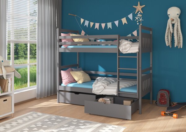 Detská poschodová posteľ ADA + 2x matrac, 80x180, sivá