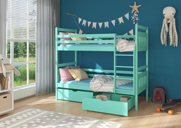 Detská poschodová posteľ ADA + 2x matrac, 90x200, zelená