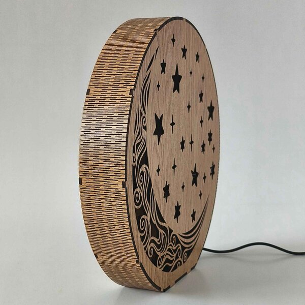 Drevená stolová lampa Mesiac a hviezdy | AURA: HDF - Orech 20 cm 4794-115288 LED0612