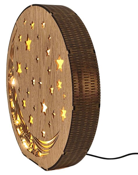 Drevená stolová lampa Mesiac a hviezdy | AURA: HDF - Orech 20 cm 4794-115288 LED0612