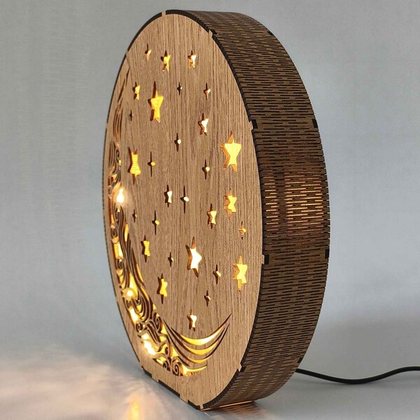 Drevená stolová lampa Mesiac a hviezdy | AURA: HDF - Orech 20 cm 4794-115288 LED0612