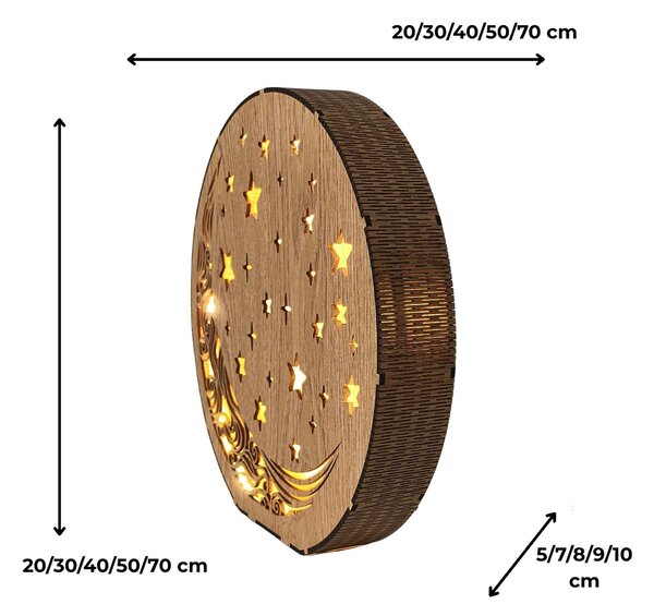 Drevená stolová lampa Mesiac a hviezdy | AURA: HDF - Orech 20 cm 4794-115288 LED0612