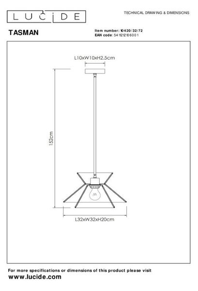 Lucide L104203272 závesné stropné svietidlo TASMAN E27