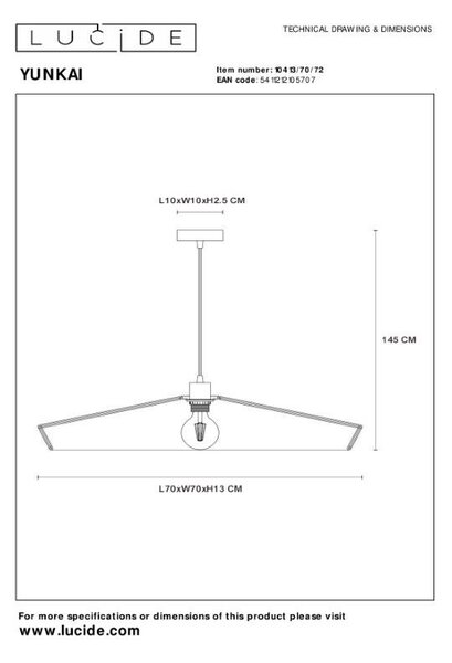Lucide L104137072 závesné stropné svietidlo YUNKAI E27