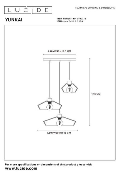 Lucide L104130372 závesné stropné svietidlo YUNKAI E27