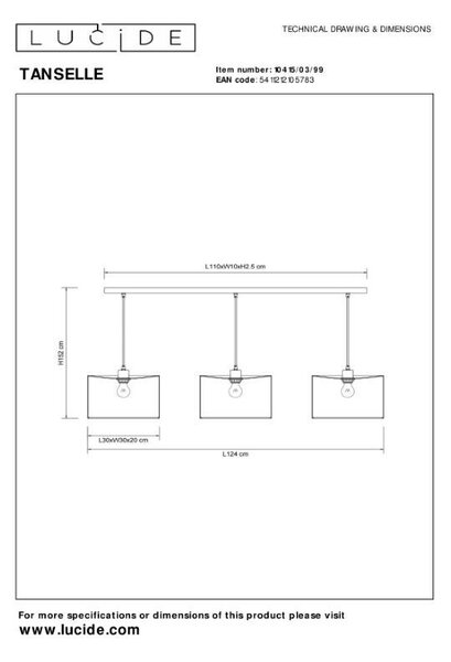 Lucide L104150399 závesné stropné svietidlo TANSELLE E27