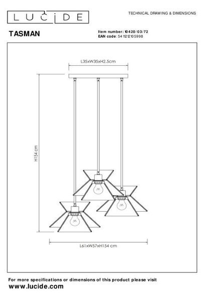 Lucide L104200372 závesné stropné svietidlo TASMAN E27