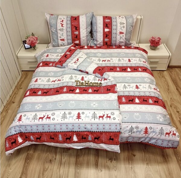 Obliečky bavlnené Vianočné Snowman červené TiaHome - 1x Vankúš 90x70cm, 1x Paplón 140x200cm