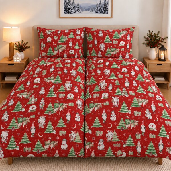 Obliečky bavlnené Vianočné obliečky Santa Claus TiaHome - 1x Vankúš 90x70cm, 1x Paplón 140x200cm