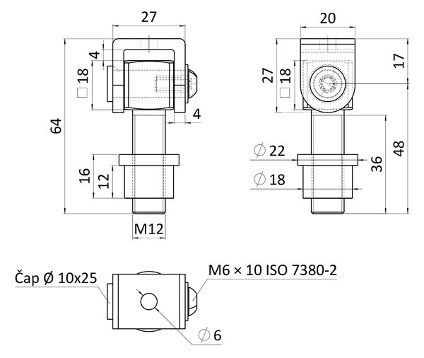 KVN SYSTEM Záves M12 navárací, otvárateľný 90° nastaviteľný 1D