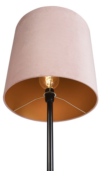 Stojaca lampa čierna s ružovým zamatovým tienidlom so zlatom 40 cm - Simplo