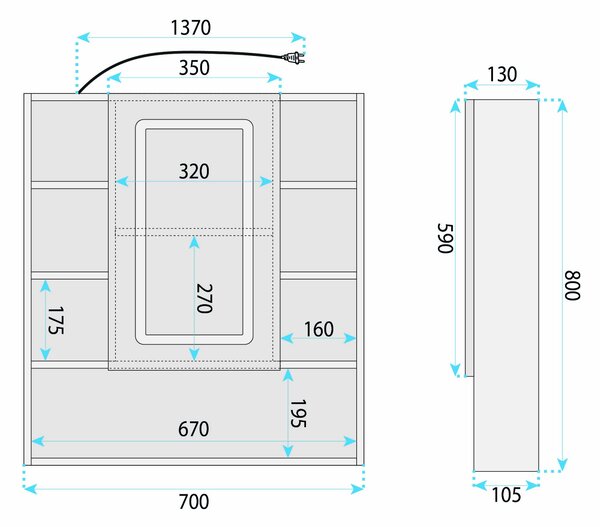 Rea Luna, zrkadlová skrinka s LED osvetlením 70×80 cm, plast, REA-M0405