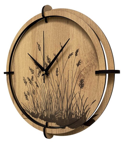 Drevené nástenné hodiny s prírodným motívom Dizajnová dekorácia | SENTOP HDF0587-GOLD-OAK