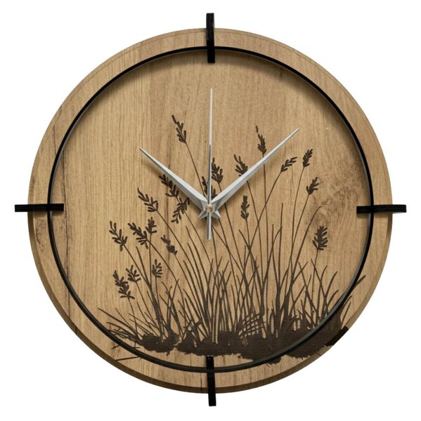 Drevené nástenné hodiny s prírodným motívom Dizajnová dekorácia | SENTOP HDF0587-GOLD-OAK