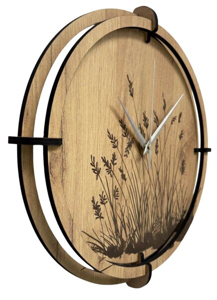 Drevené nástenné hodiny s prírodným motívom Dizajnová dekorácia | SENTOP HDF0587-GOLD-OAK