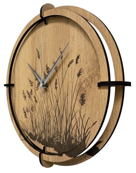 Drevené nástenné hodiny s prírodným motívom Dizajnová dekorácia | SENTOP HDF0587-GOLD-OAK