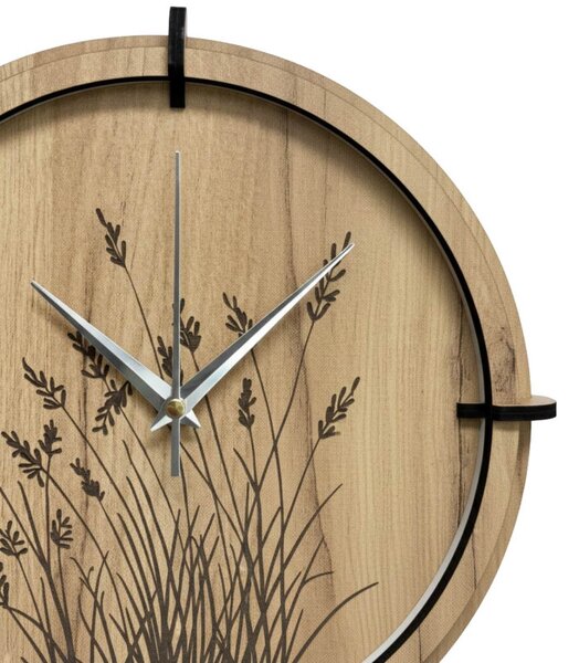 Drevené nástenné hodiny s prírodným motívom Dizajnová dekorácia | SENTOP HDF0587-GOLD-OAK