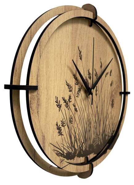 Drevené nástenné hodiny s prírodným motívom Dizajnová dekorácia | SENTOP HDF0587-GOLD-OAK