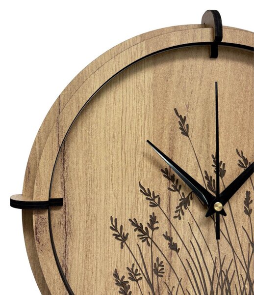 Drevené nástenné hodiny s prírodným motívom Dizajnová dekorácia | SENTOP HDF0587-GOLD-OAK