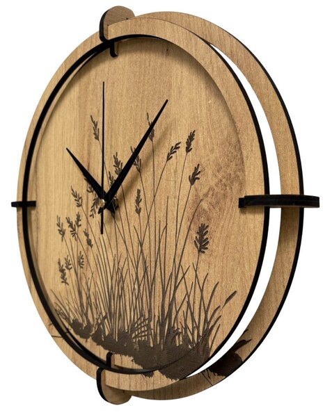 Drevené nástenné hodiny s prírodným motívom Dizajnová dekorácia | SENTOP HDF0587-GOLD-OAK