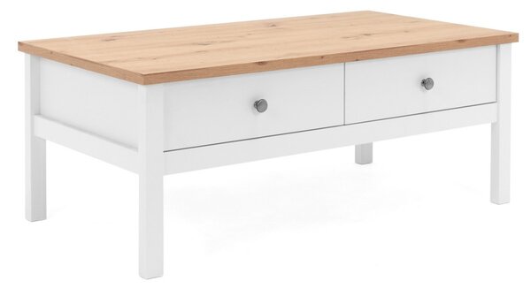 Konferenčný stolík so zásuvkami Bergen, biela/dub artisan