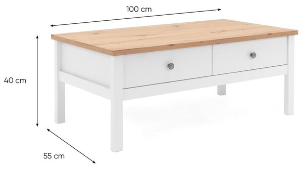 Konferenčný stolík so zásuvkami Bergen, biela/dub artisan
