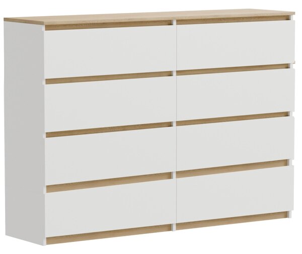Komoda z bieleho dubu Torro s 8 zásuvkami, matná, rozmery 120 x 34 x 100 cm, moderná, do spálne alebo kancelárie