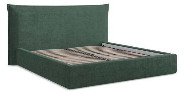 Zelená čalúnená dvojlôžková posteľ s úložným priestorom s roštom 140x200 cm Esala – Makamii