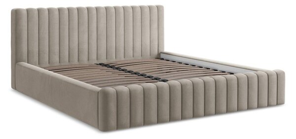 Taupe čalúnená dvojlôžková posteľ s úložným priestorom s roštom 180x200 cm Lemi – Makamii