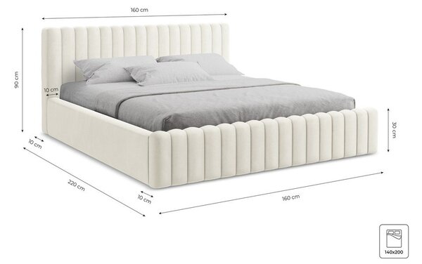 Krémová čalúnená dvojlôžková posteľ s úložným priestorom s roštom 140x200 cm Lemi – Makamii