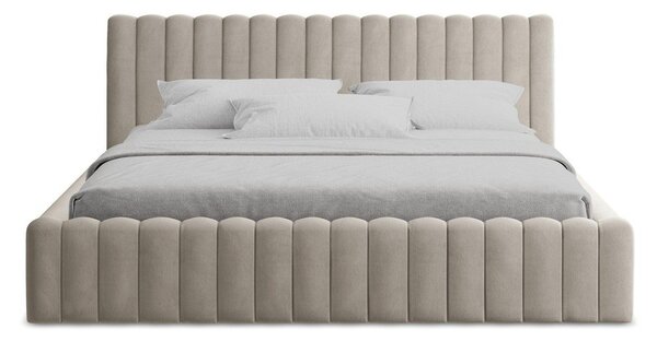 Taupe čalúnená dvojlôžková posteľ s úložným priestorom s roštom 180x200 cm Lemi – Makamii