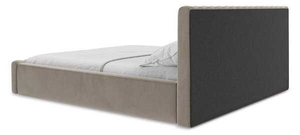 Taupe čalúnená dvojlôžková posteľ s úložným priestorom s roštom 180x200 cm Lemi – Makamii