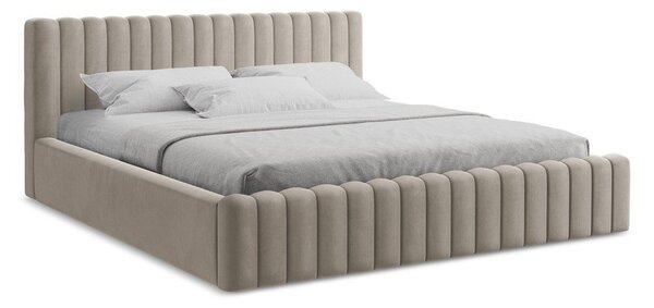Taupe čalúnená dvojlôžková posteľ s úložným priestorom s roštom 180x200 cm Lemi – Makamii